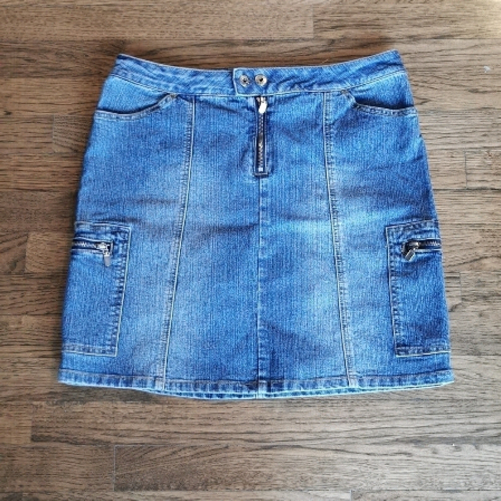 𝅺Vintage 1990s Bongo Faded Denim Skirt Pockets 9